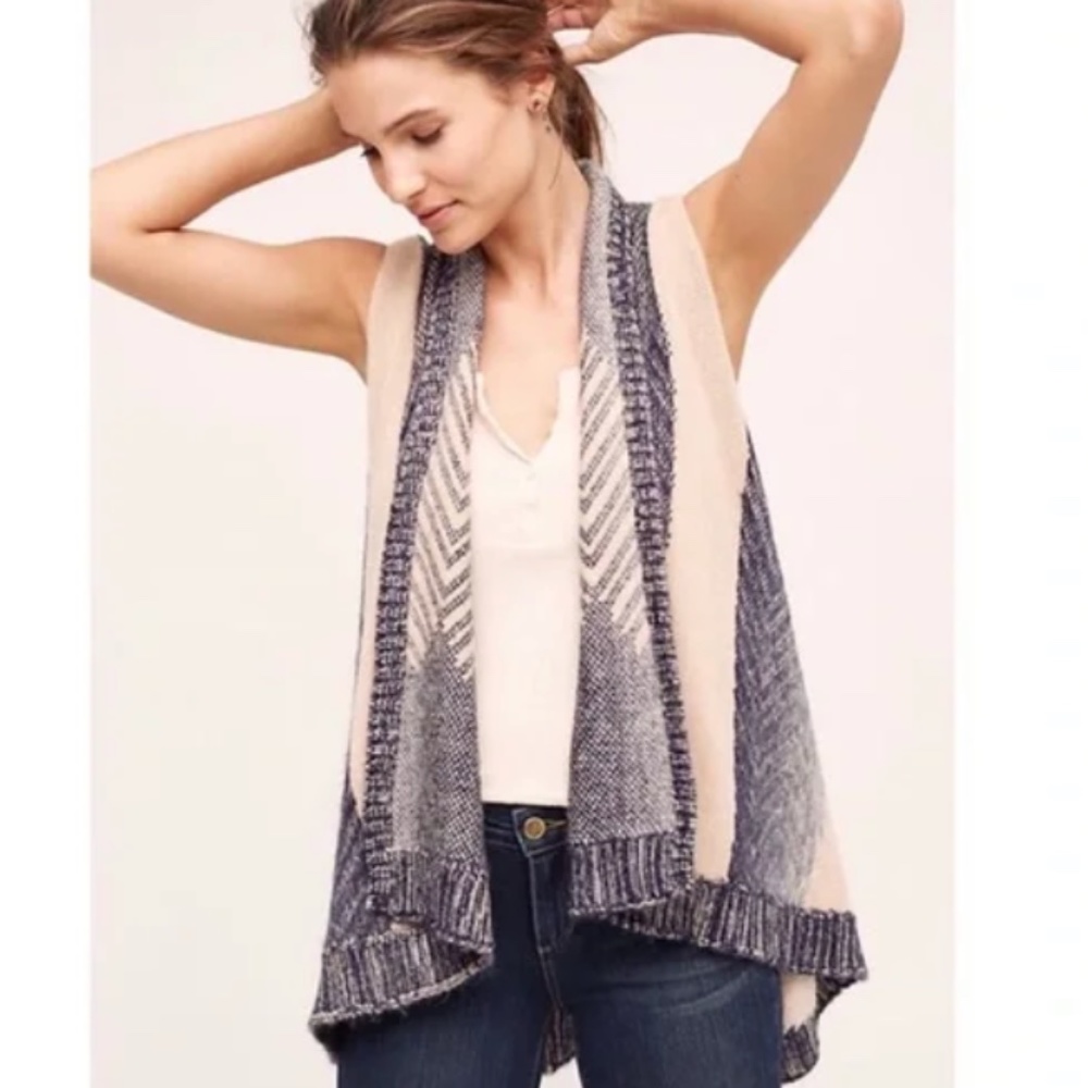 Anthropologie Sleeping On Snow Wool Knit Cardigan Vest M/L